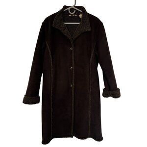 LL Bean Womens Faux Suede Penny Lane Afghan Coat Size L Sherpa Lined Outdoors